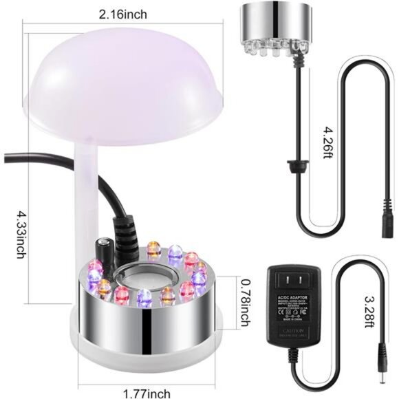 Mist Maker,12 LED Mister Fogger Water Fountain Pond Fog Machine Atomizer - Picture 4 of 8